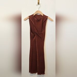 39. Brown Sleeveless Pleated Dress